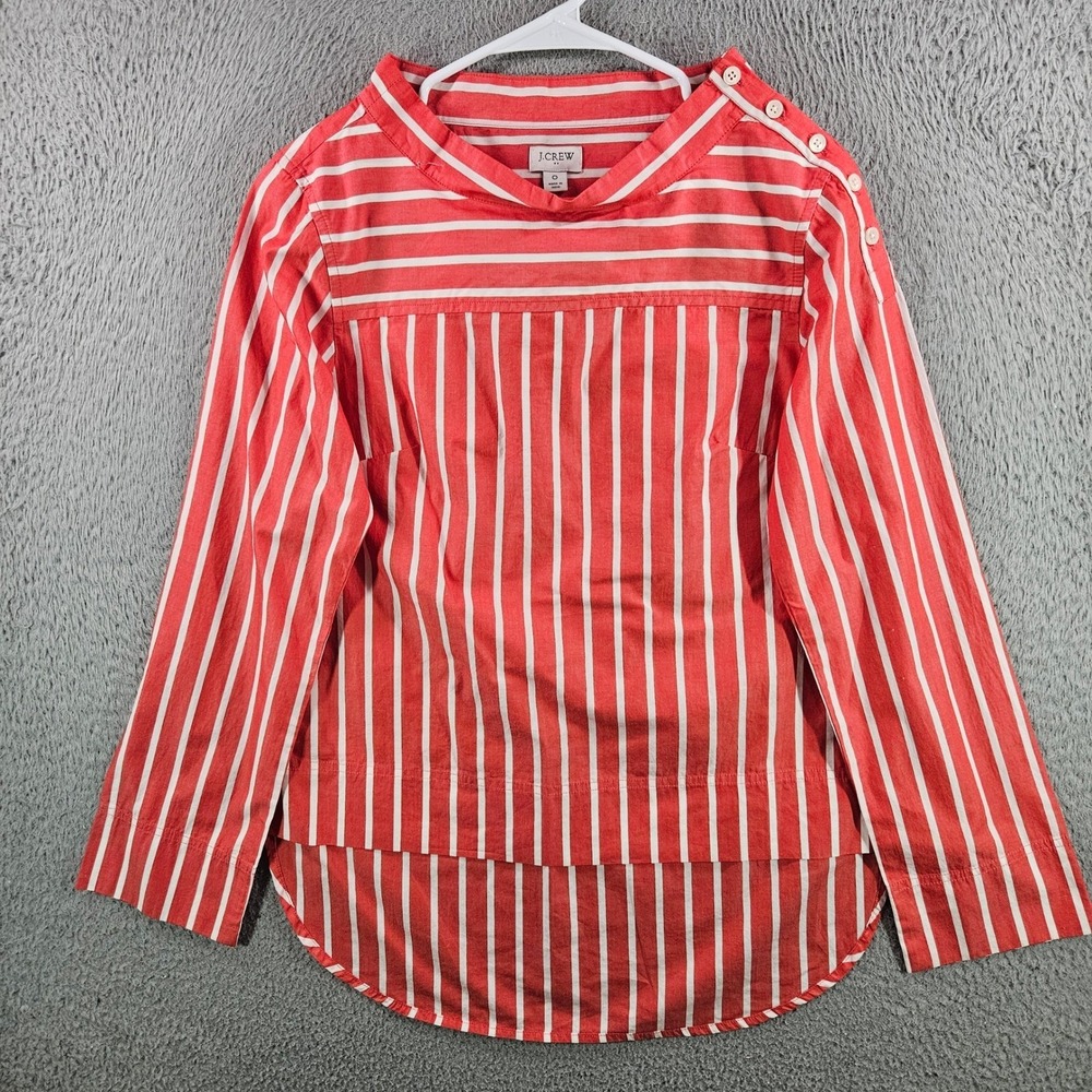 J.Crew Womens Red White Striped Button Shoulder High Low Cotton Top Size‎ 0